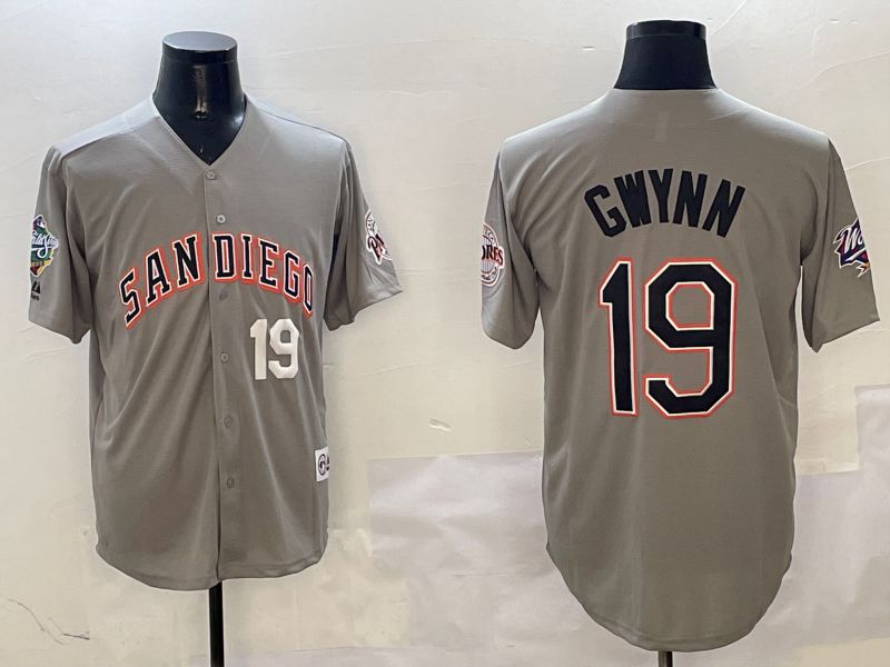 Men San Diego Padres 19 Gwynn Grey Throwback Game 2025 Nike MLB Jersey style 3127